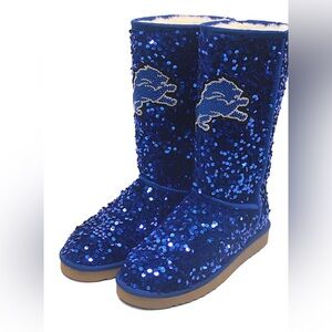 NWT limited edition Detroit Lions Blue Tall Sequin Boots size 8